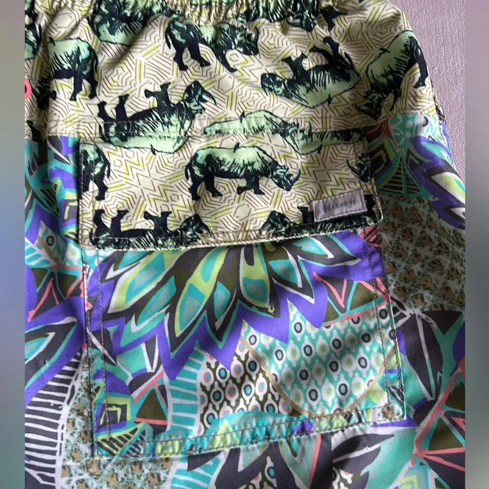 Maaji Tropical Green Patterned with Rino’s on Waistband Men's Swim Shorts Size M